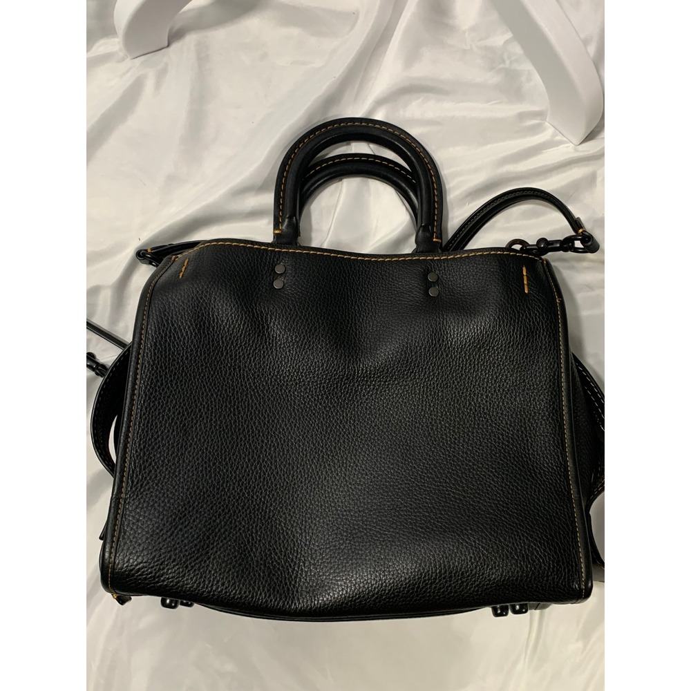 Coach Rogue 31 Black Glovetanned Pebble Leather Tea Rose Floral Satchel Bag - Picture 3 of 16